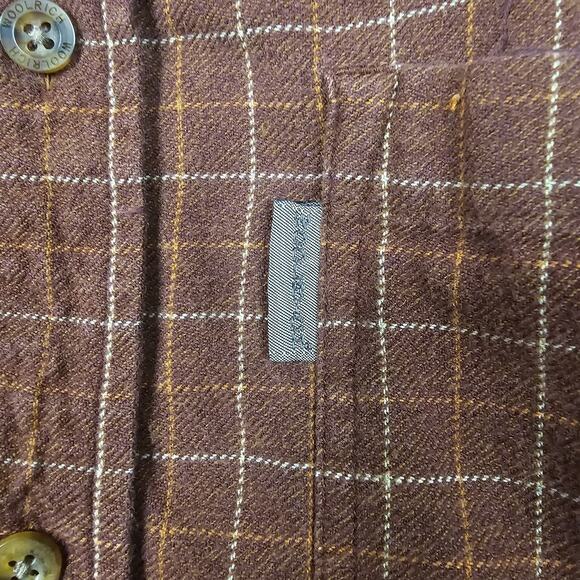 Woolrich Flannel Shirt Large Brown Plaid Dadcore Outdoors Workwear Tartan Retro - Picture 5 of 12